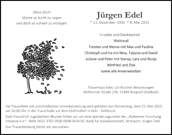 Anzeige von Jürgen Edel von  Bergisches Handelsblatt 
