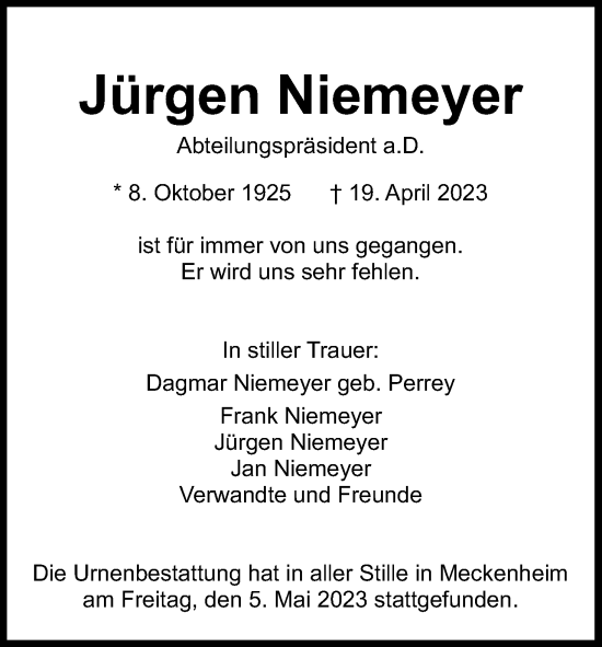 Anzeige von Jürgen Niemeyer von Kölner Stadt-Anzeiger / Kölnische Rundschau / Express