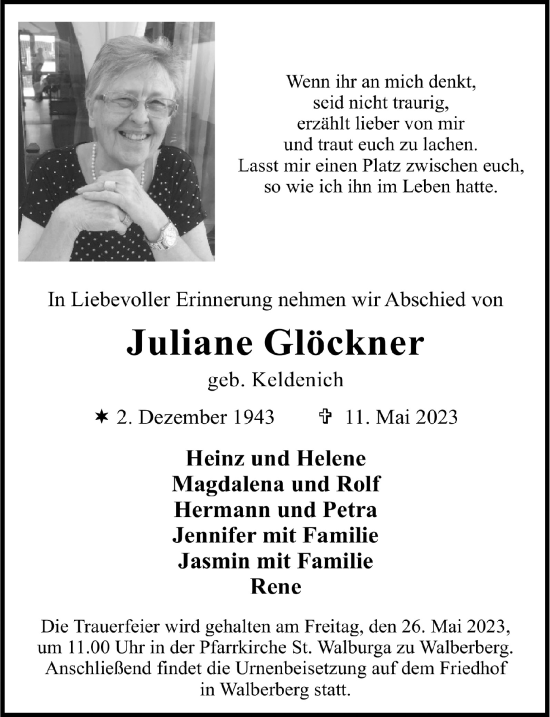Anzeige von Juliane Glöckner von  Schlossbote/Werbekurier 