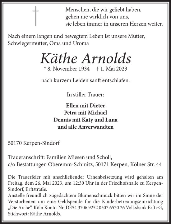 Anzeige von Käthe Arnolds von  Werbepost 