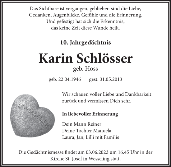 Anzeige von Karin Schlösser von  Schlossbote/Werbekurier 