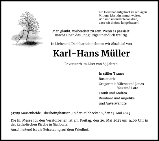 Anzeige von Karl-Hans Müller von Kölner Stadt-Anzeiger / Kölnische Rundschau / Express