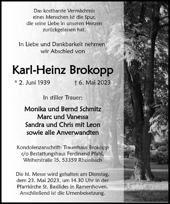 Anzeige von Karl-Heinz Brokopp von  Schaufenster/Blickpunkt 