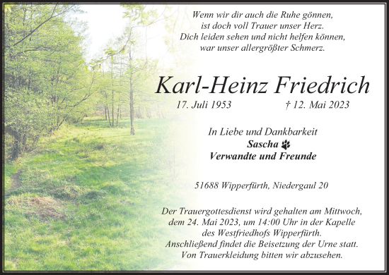 Anzeige von Karl-Heinz Friedrich von Kölner Stadt-Anzeiger / Kölnische Rundschau / Express