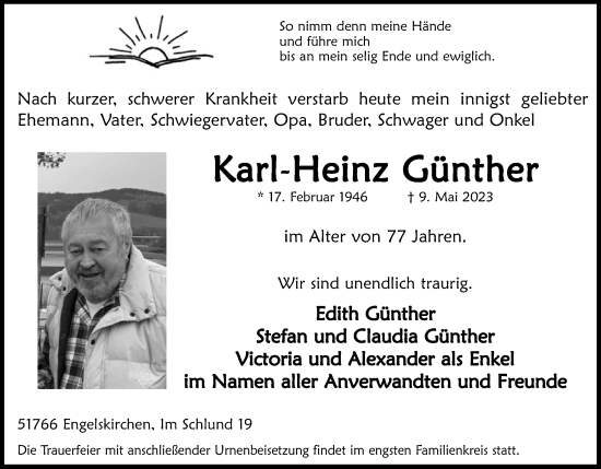 Anzeige von Karl-Heinz Günther von Kölner Stadt-Anzeiger / Kölnische Rundschau / Express