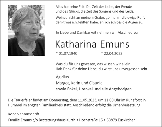 Anzeige von Katharina Emuns von  Blickpunkt Euskirchen 