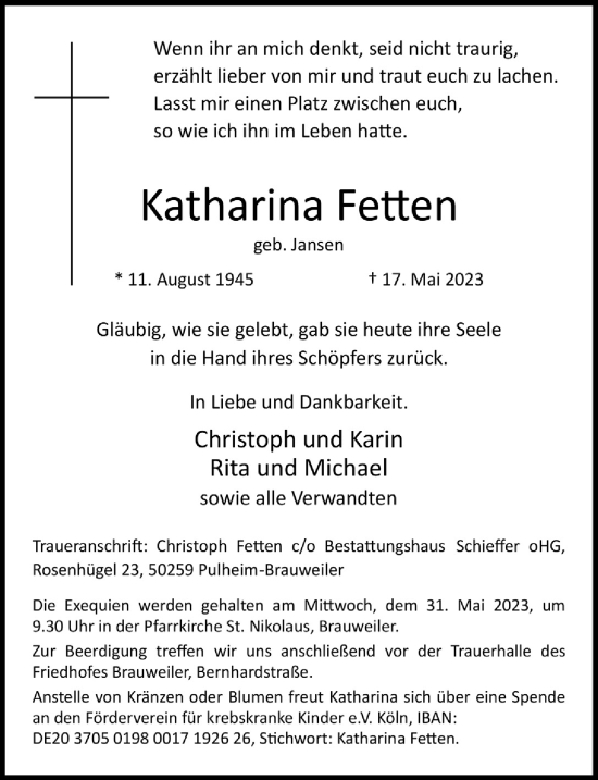 Anzeige von Katharina Fetten von  Wochenende 