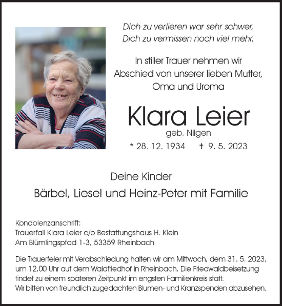 Anzeige von Klara Leier von  Schaufenster/Blickpunkt 