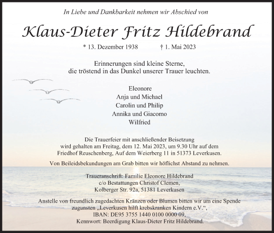 Anzeige von Klaus-Dieter Fritz Hildebrand von Kölner Stadt-Anzeiger / Kölnische Rundschau / Express