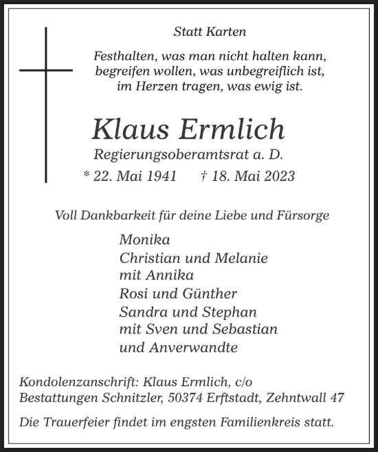 Anzeige von Klaus Ermlich von  Werbepost 