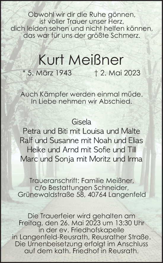 Anzeige von Kurt Meißner von Kölner Stadt-Anzeiger / Kölnische Rundschau / Express