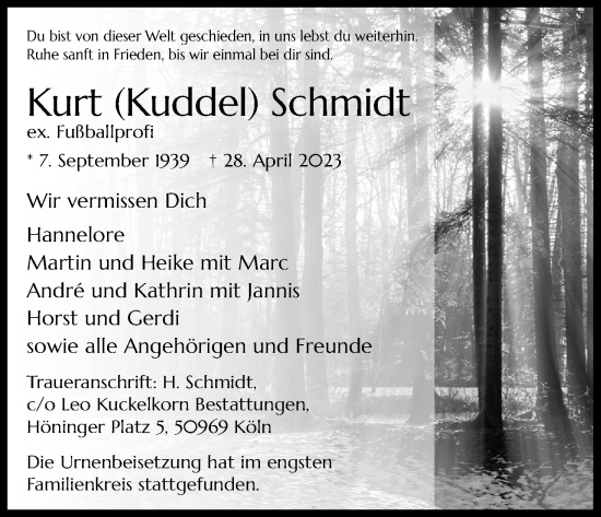 Anzeige von Kurt Schmidt von Kölner Stadt-Anzeiger / Kölnische Rundschau / Express