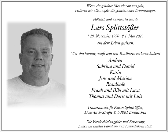Anzeige von Lars Splittstößer von  Werbepost 