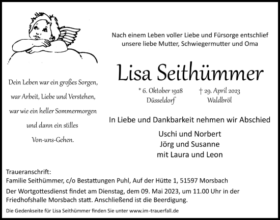Anzeige von Lisa Seithümmer von  Lokalanzeiger 