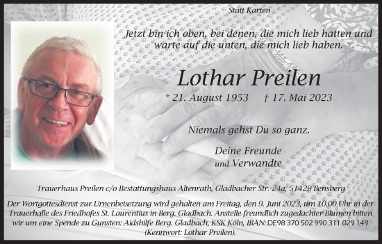 Anzeige von Lothar Preilen von Kölner Stadt-Anzeiger / Kölnische Rundschau / Express
