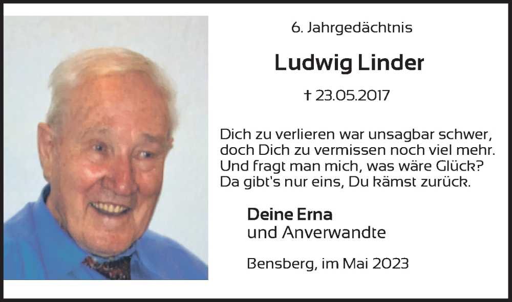 Traueranzeige für Ludwig Linder vom 18.07.2023 aus Kölner Stadt-Anzeiger / Kölnische Rundschau / Express