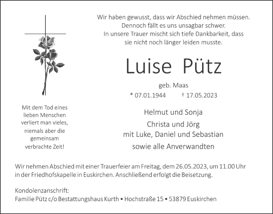 Anzeige von Luise Pütz von  Blickpunkt Euskirchen 