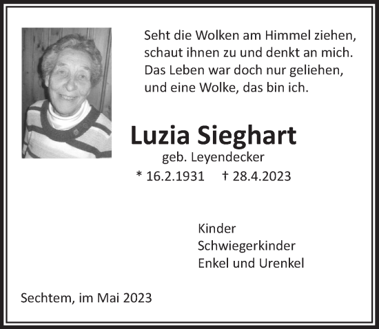 Anzeige von Luzia Sieghart von  Schlossbote/Werbekurier 