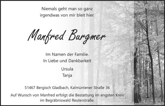 Anzeige von Manfred Burgmer von  Bergisches Handelsblatt 