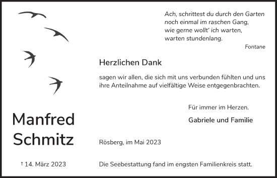 Anzeige von Manfred Schmitz von  Schaufenster/Blickpunkt 