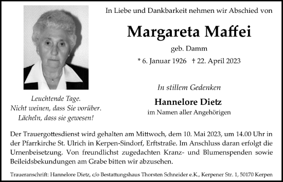 Anzeige von Margareta Maffei von  Werbepost 