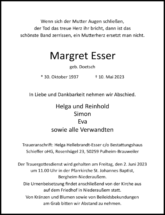 Anzeige von Margret Esser von  Werbepost 