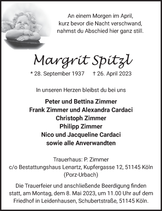 Anzeige von Margrit Spitzl von  EXPRESS - Die Woche 