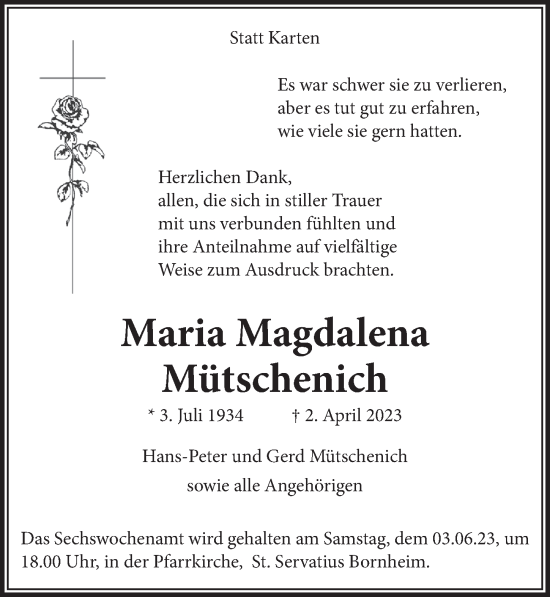 Anzeige von Maria Mütschenich von  Schaufenster/Blickpunkt 