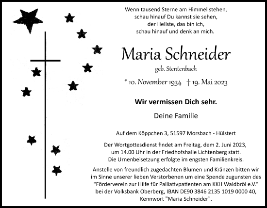 Anzeige von Maria Schneider von Kölner Stadt-Anzeiger / Kölnische Rundschau / Express