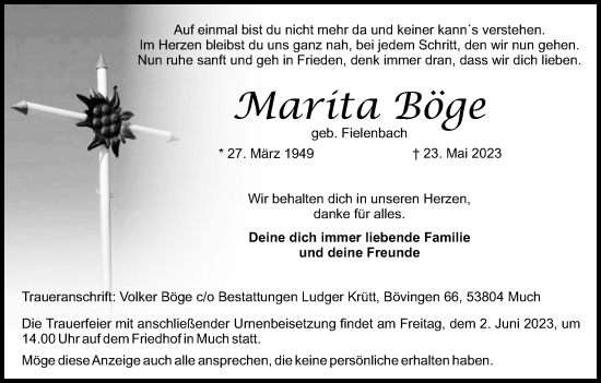 Anzeige von Marita Böge von Kölner Stadt-Anzeiger / Kölnische Rundschau / Express