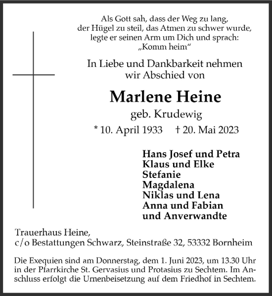 Anzeige von Marlene Heine von  Schaufenster/Blickpunkt  Schlossbote/Werbekurier 