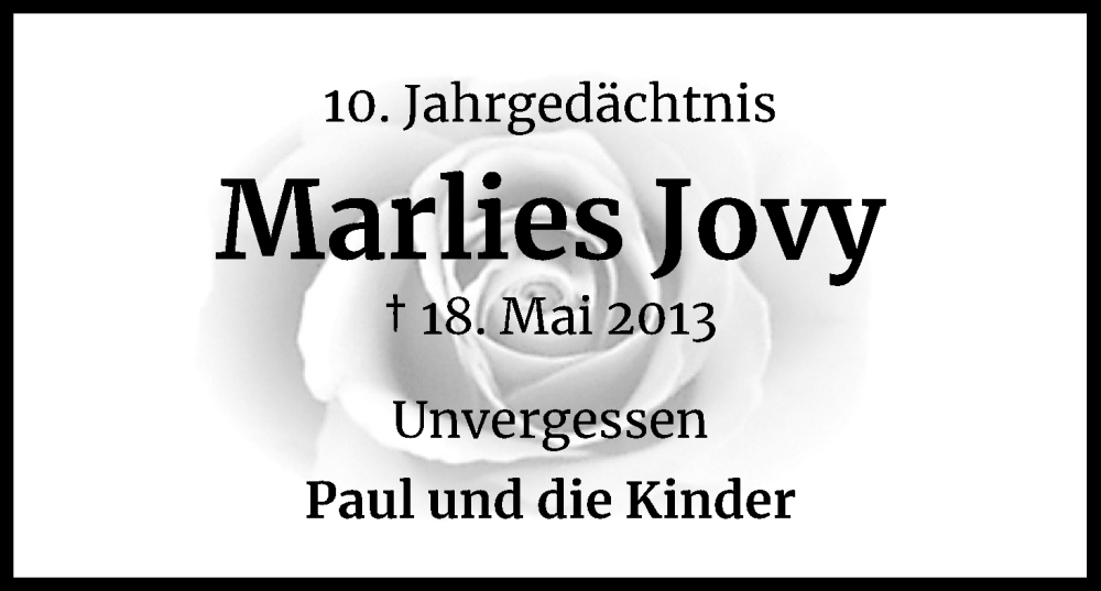  Traueranzeige für Marlies Jovy vom 18.07.2023 aus Kölner Stadt-Anzeiger / Kölnische Rundschau / Express