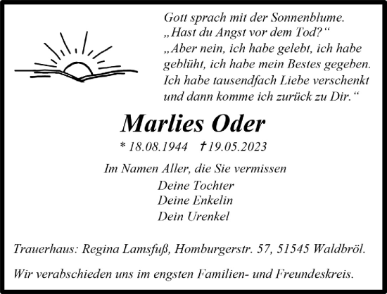 Anzeige von Marlies Oder von  Lokalanzeiger 