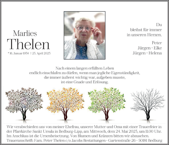 Anzeige von Marlies Thelen von  Werbepost 