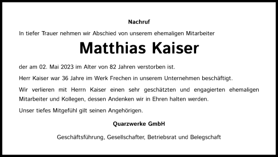 Anzeige von Matthias Kaiser von Kölner Stadt-Anzeiger / Kölnische Rundschau / Express