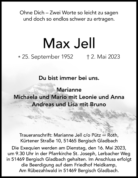 Anzeige von Max Jell von Kölner Stadt-Anzeiger / Kölnische Rundschau / Express