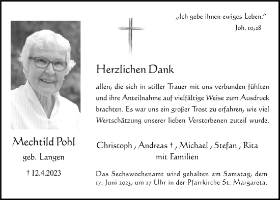 Anzeige von Mechthild Pohl von  Schlossbote/Werbekurier 