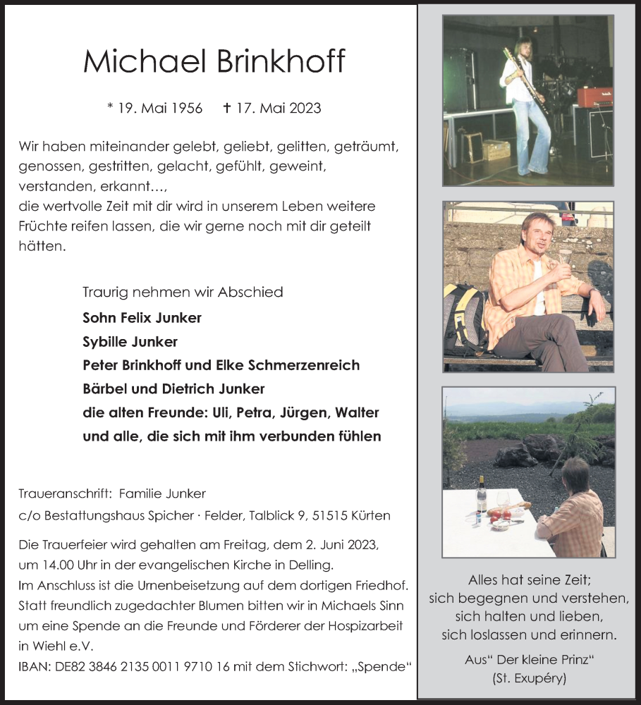  Traueranzeige für Michael Brinkhoff vom 27.05.2023 aus Kölner Stadt-Anzeiger / Kölnische Rundschau / Express