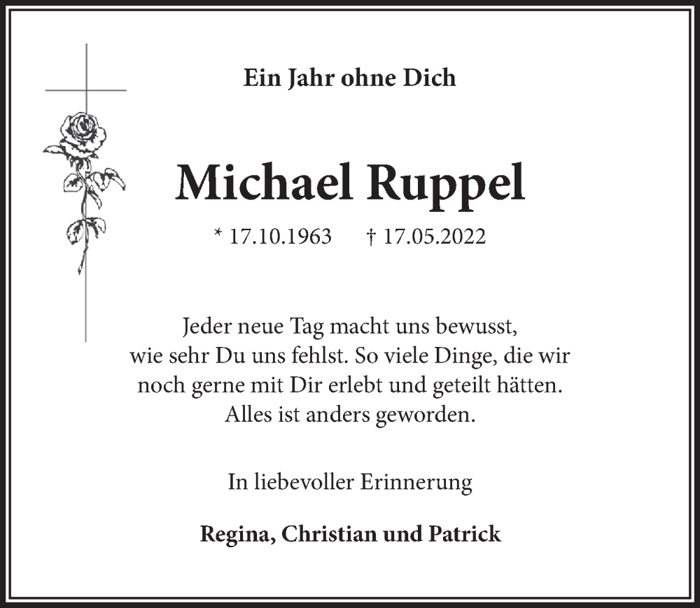  Traueranzeige für Michael Ruppel vom 13.05.2023 aus  Blickpunkt Euskirchen 