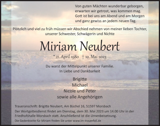 Anzeige von Miriam Neubert von  Lokalanzeiger 