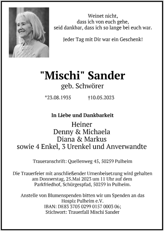 Anzeige von Mischi Sander von  Wochenende 