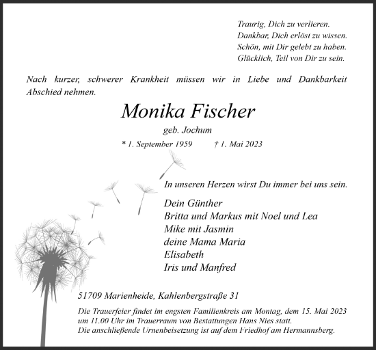 Anzeige von Monika Fischer von  Anzeigen Echo 