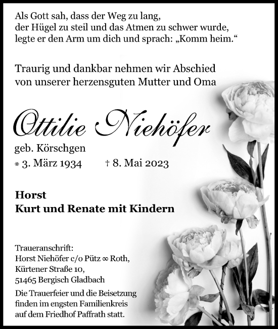 Anzeige von Ottilie Niehöfer von Kölner Stadt-Anzeiger / Kölnische Rundschau / Express