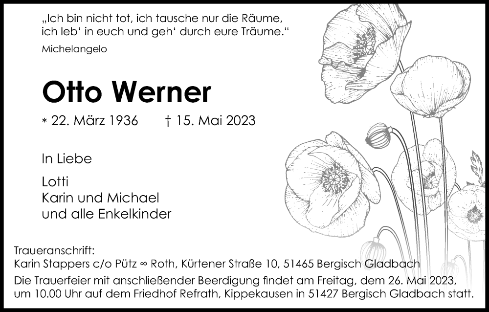  Traueranzeige für Otto Werner vom 22.05.2023 aus Kölner Stadt-Anzeiger / Kölnische Rundschau / Express