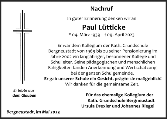 Anzeige von Paul Lütticke von  Anzeigen Echo 