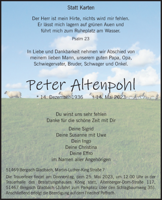 Anzeige von Peter Altenpohl von Kölner Stadt-Anzeiger / Kölnische Rundschau / Express