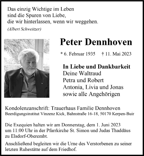 Anzeige von Peter Dennhoven von  Werbepost 