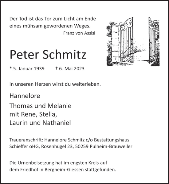 Anzeige von Peter Schmitz von  Werbepost 