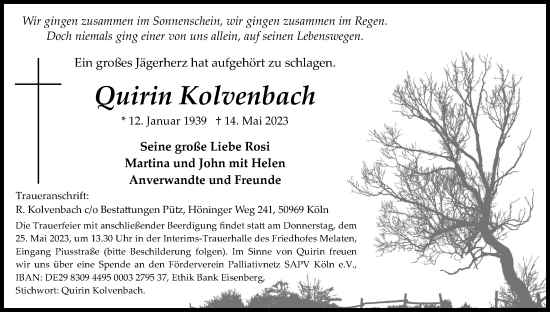 Anzeige von Quirin Kolvenbach von Kölner Stadt-Anzeiger / Kölnische Rundschau / Express