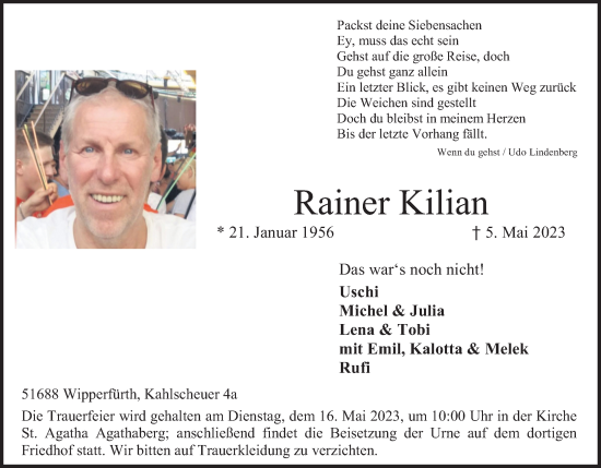 Anzeige von Rainer Kilian von Kölner Stadt-Anzeiger / Kölnische Rundschau / Express
